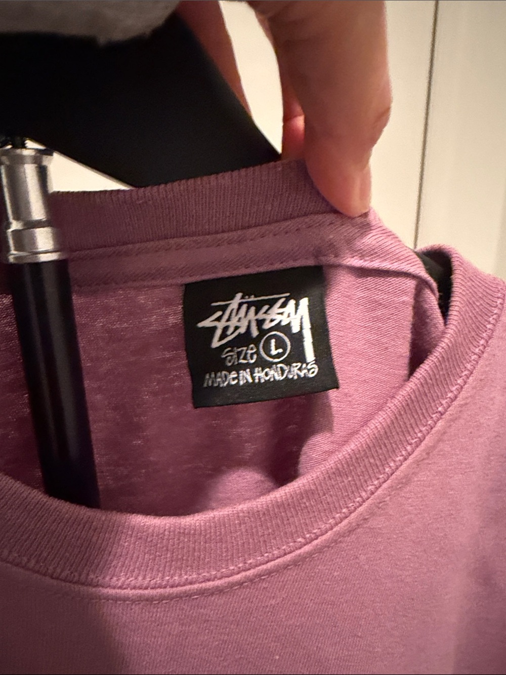 Stussy Short Sleeve Crew Tee in Dusty Mauve with Black Script - Picture 2 of 3